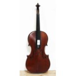 A late 19th century violin, one piece back length 357mm, interior label 'Compagnon'. Condition -