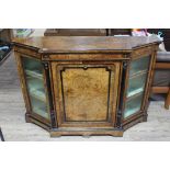 A 19th century marquetry inlaid burr walnut and ebonised credenza, length 152cm, depth 42cm & height