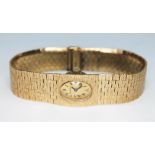 A ladies 9ct gold Bueche Girod bracelet watch, 17 jewel movement, case width 18mm, length 18cm,