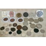 A collection of coins and tokens to include 1813 Three Pence Token Birmingham Workhouse, 4 x