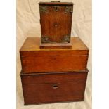 A wooden chest with hidden mini drawers, a wooden box and a wooden desk tidy.