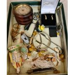 A box of curios to include a 18th Century Derby porcelain figure, impressed mark to base "No63", 3