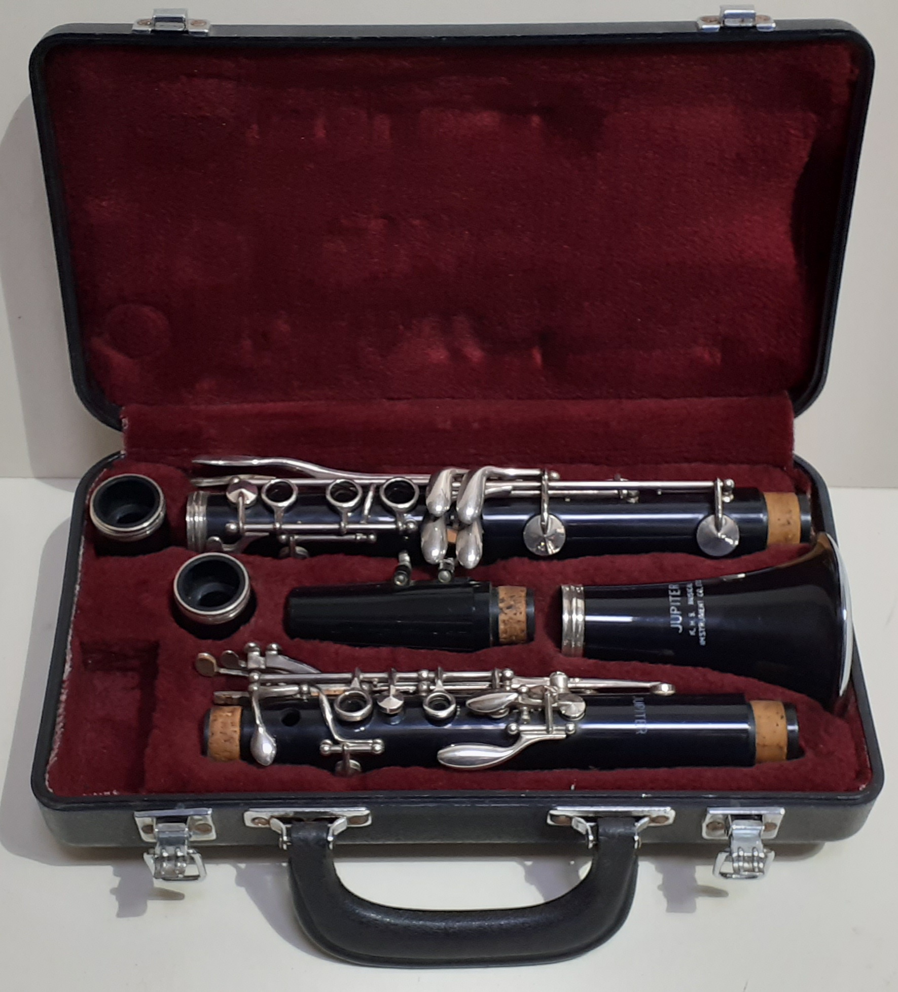 A Jupiter clarinet in case, marked 'JUPITOR K.H.S MUSICAL INSTRUMENT CO.LTD.