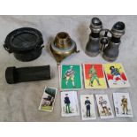 WWI and WWII militaria; compass, Scot's Guard binoculars, trench art etc.