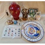 A box of mixed collectables including pottery, glass, etc.