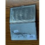 A chrome cigarette case with 1949/50 English football league tables and cup winners on the back,