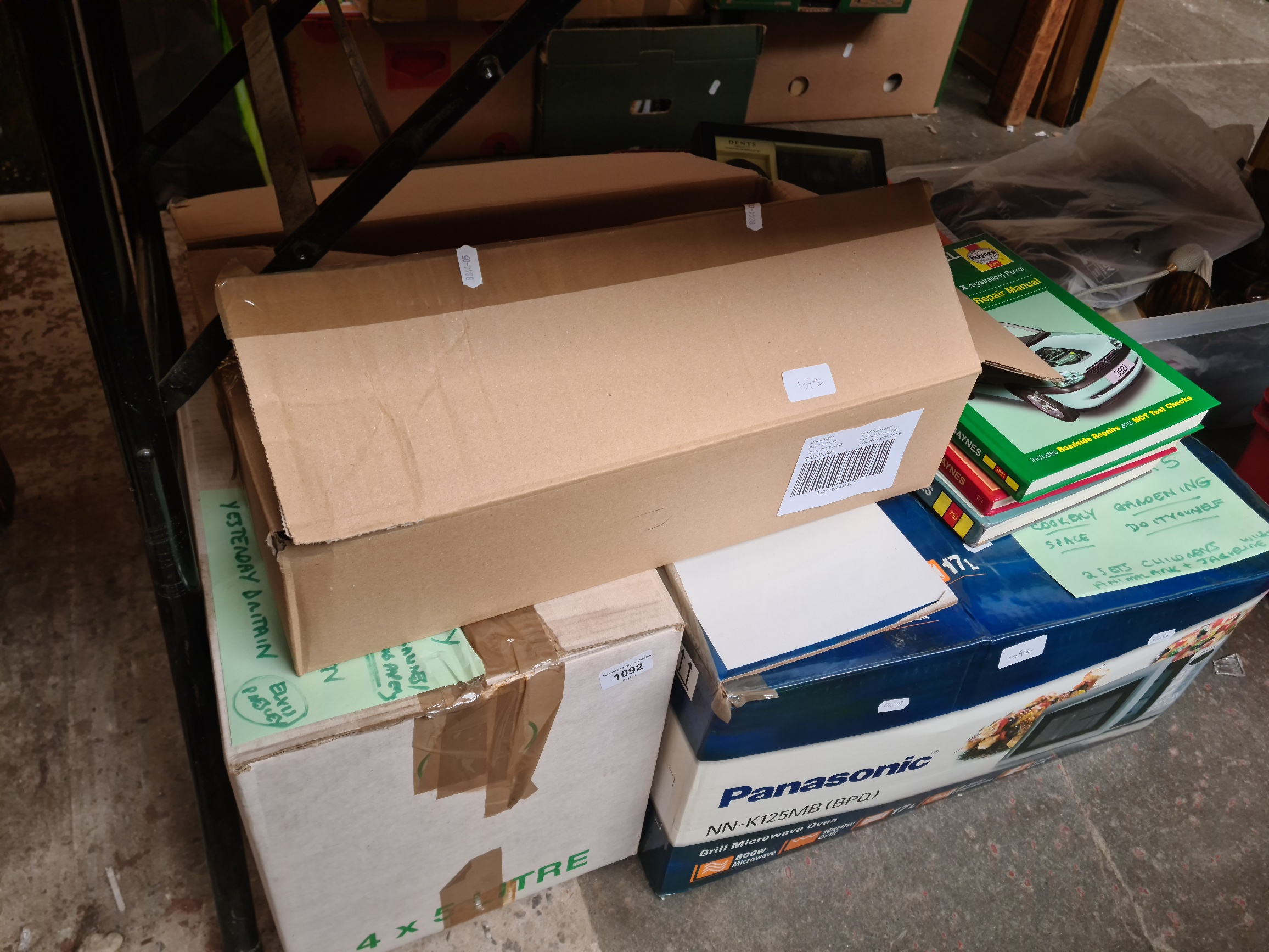 Three boxes of books, to include cookery, diy, gardening, Bart Simpson, Royal Family, car manuals