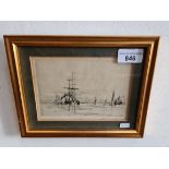 Arthur J F Bond (1888-1959), etching of boats, 15cm x 10cm, signed A J F Bond to lower right, framed