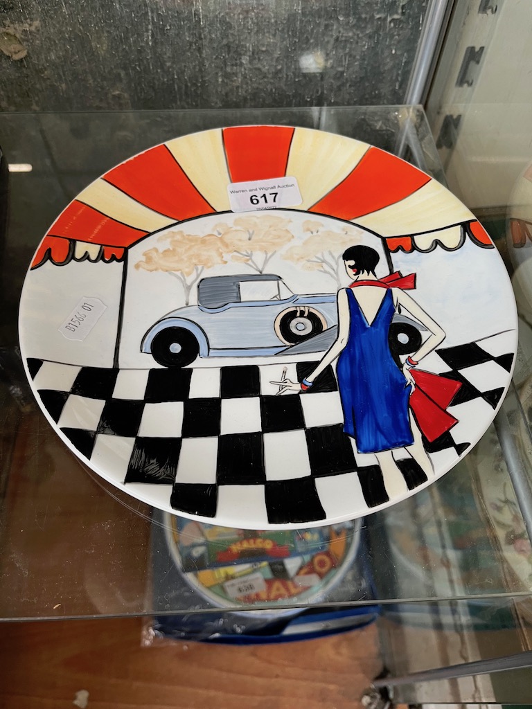 A handpainted Art Deco style plate by Brian Wood Ceramic Artists.