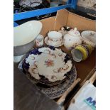 A box of mixed china to include Coalport, Wedgwood, Royal Crown Derby and Royal Worcester etc.