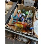 A collection of glass including Murano glass clown, Murano Scotty dog, glass fish, paperweights etc.