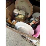 A box of mixed china and collectables.
