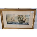 Keith Alastair Griffin (b1927), watercolour, ships in rough seas, 34.5cm x 15cm, signed 'K A