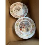 A set of 12 Wedgwood foxwood tales plates and a clock