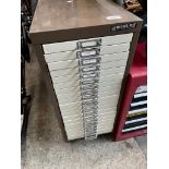 A Bisley metal file drawer cabinet.