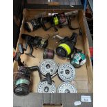 A box of fishing reels