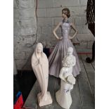 A large Nao figure, pair of Royal Worcester figures and another figure.