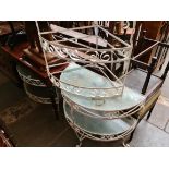 Three vintage metal and glass tables.