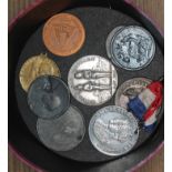 A box of various medals and coins including Coronation and Jubilee of Victoria, George V and