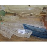 A box of assorted 19th century pressed glass boats including a Sowerby boat with stand.