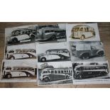 A collection of 8 pre-war coach builders promotional postcards of bus bodywork, Thurgoods, Horne,