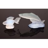 Two opalescent pressed glass fish, one modelled as a gold fish and signed Jobling's Opalique, the
