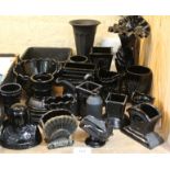 Approx. twenty one pieces of black gloss and matt black glass including Burtles and Tate, Sowerby