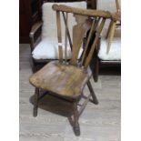 A provincial 19th century beech and elm brace back country chair, height 88.5cm, width 47cm and