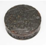 A Chinese Canton tortoiseshell snuff box, 19th century, of circular form, the top finely decorated