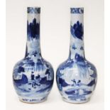 A pair of Chinese blue and white porcelain bottle vases, each with four character mark to base,
