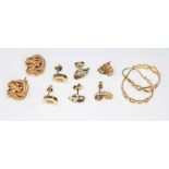 Five pairs of 9ct gold earrings, various marks, gross wt. 10.24g.
