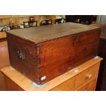 A 19th century oak box, height 33.5cm, width 85.5cm and depth 43.5cm. General wear to include knocks