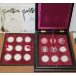 Queen Elizabeth II 40th Anniversary Coronation Crown Collection wooden case comprising eighteen