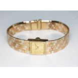 A ladies 9ct gold Bueche Girod wristwach, crica 1978, 17 jewel manual wind movement, textured