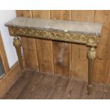 A 19th century continental gilt wood and marble top console table, height 78cm, width 95cm and depth