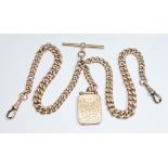 An antique Albert chain, each link marked '9' & '375', the T bar and clasps with sponsors mark 'H.