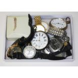A hallmarked silver pocket watch, a gold plated pocket watches and other watches.