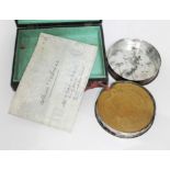 A boxed Victorian wax seal depicting Queen Victoria sat on throne and indenture for seven year grant