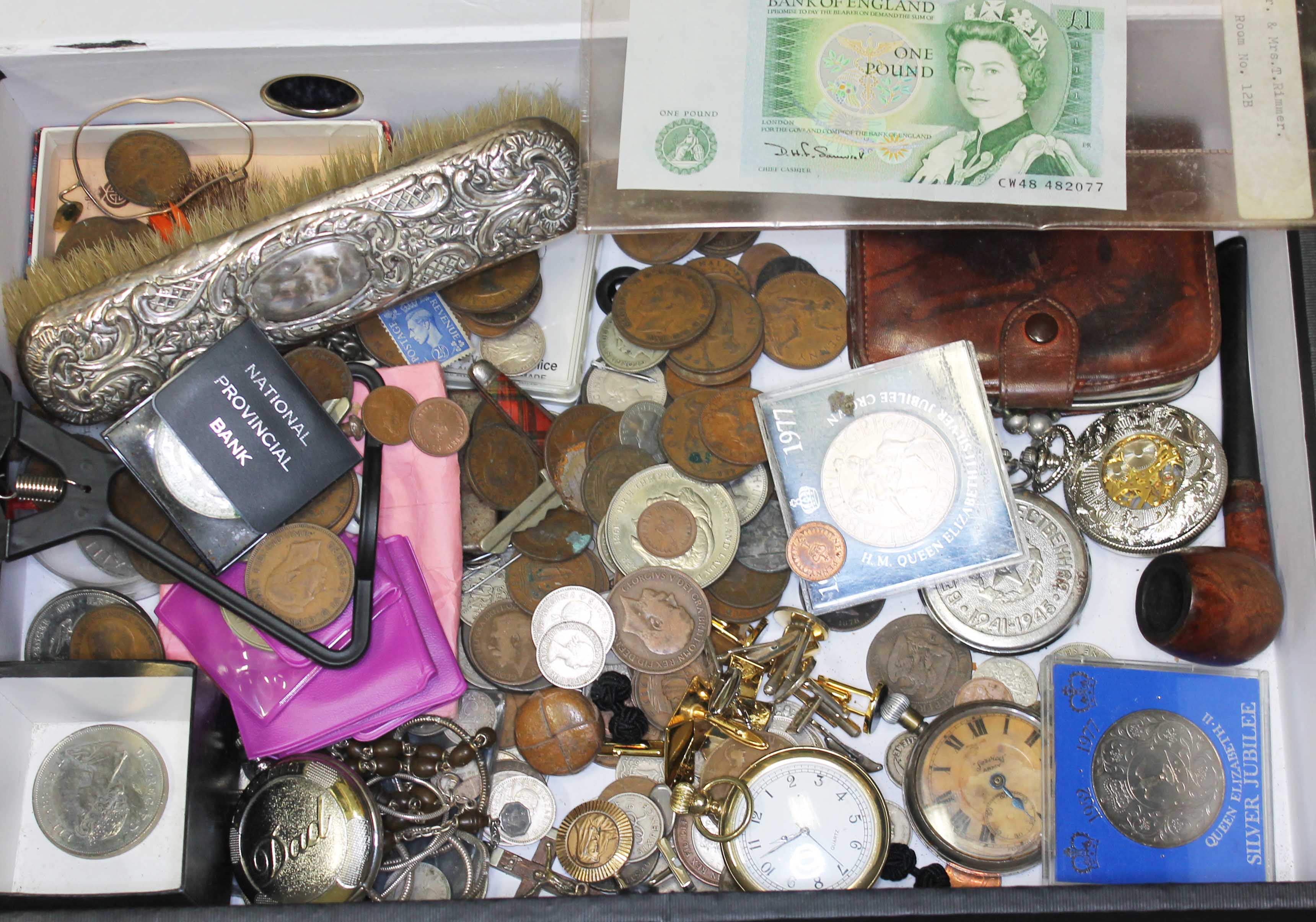 A mixed lot including coins, watches etc.