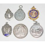 Three hallmarked silver fob medals comprising a silver gilt Masonic medal, one marked 'Royal Naval