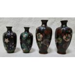 Two pairs of Chinese cloisonne vases decorated with flowers.