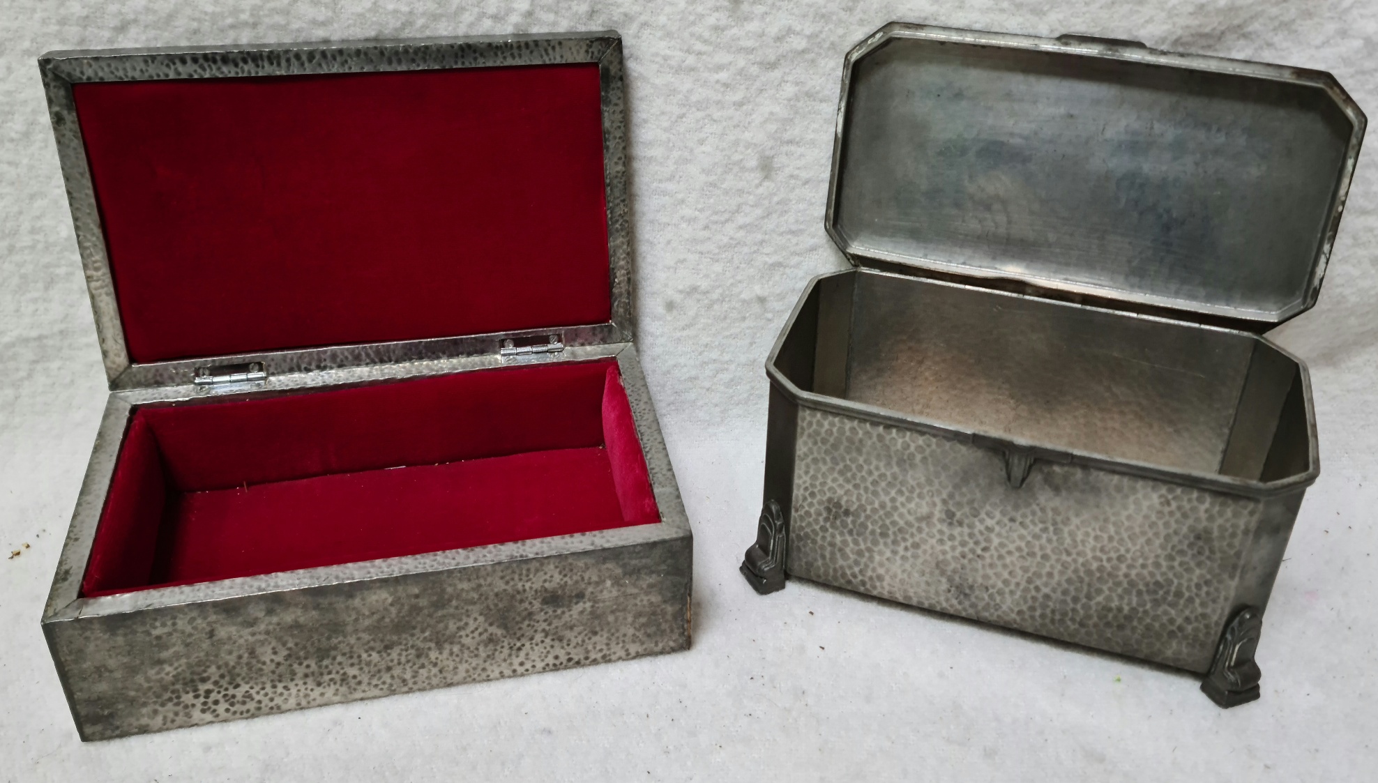 An Art Deco pewter box and another.