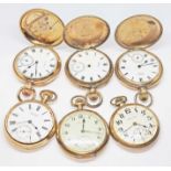 A group of six gold plated pocket watches.