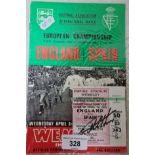 1968 England 1/4 final European Championship programme & match ticket, signed by Geoff Hurst & Bobby
