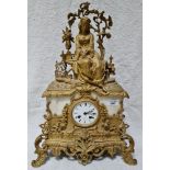 A French late 19th century gilt spelter figural mantle clock.