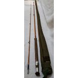 A 10' vintage Hardy Bros Ltd. 'Palakona' 'The Nocturnal sea trout' two section stained split cane,
