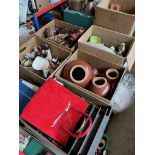 5 boxes of misc including studio pottery, treen, ethnic carved wooden figures, vases, ornaments,
