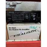 A Realistic 20 Watt AC/Mobile PA Amplifier, a boxed Medion DAB radio, a Sharp FW-600 personal font