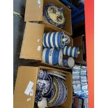 3 boxes of mainly blue and white ceramics including TG Green and similar.