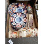 A box of Japanese ceramics including Imari.